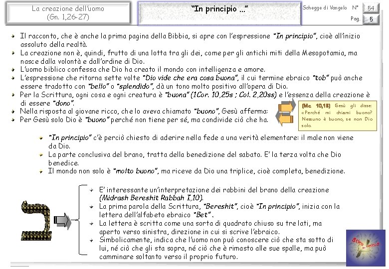 La creazione dell’uomo (Gn. 1, 26 -27) “In principio …” Schegge di Vangelo N°