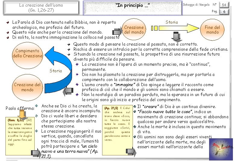 La creazione dell’uomo (Gn. 1, 26 -27) “In principio …” La Parola di Dio