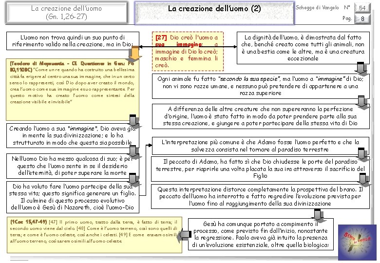 La creazione dell’uomo (Gn. 1, 26 -27) L’uomo non trova quindi un suo punto