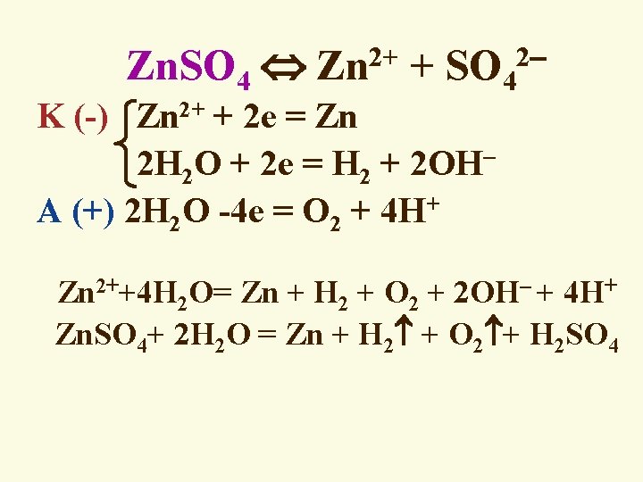 2+ 2 Zn. SO 4 Zn + SO 4 K (-) Zn 2+ +