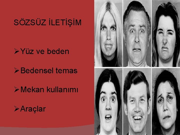 SÖZSÜZ İLETİŞİM ØYüz ve beden ØBedensel temas ØMekan kullanımı ØAraçlar 