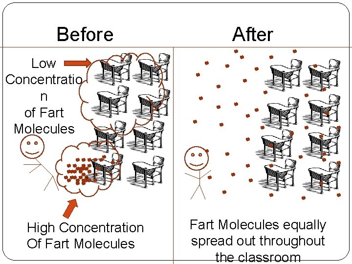 Before After Low Concentratio n of Fart Molecules High Concentration Of Fart Molecules equally
