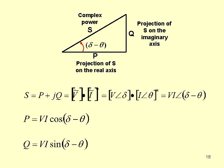 Complex power S Q Projection of S on the imaginary axis P Projection of