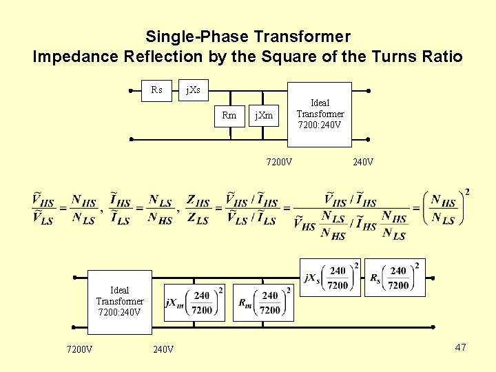 Single-Phase Transformer Impedance Reflection by the Square of the Turns Ratio Rs j. Xs