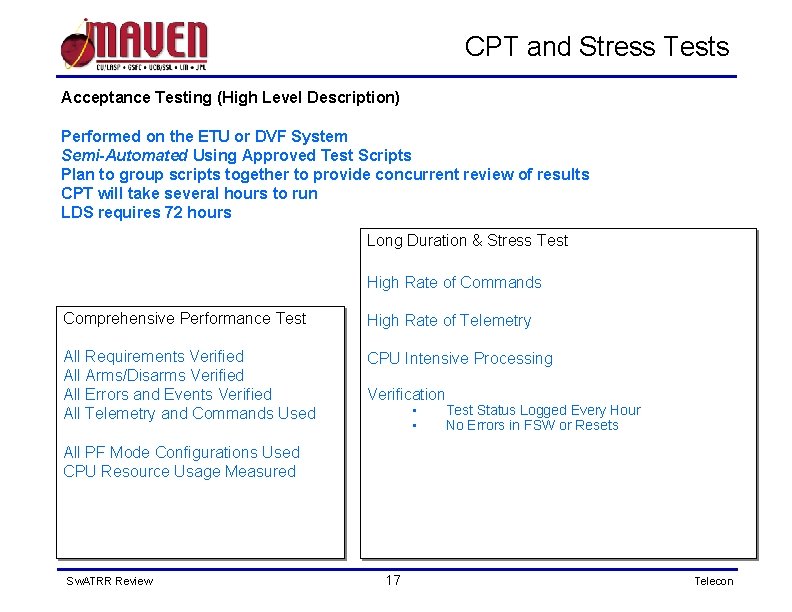 CPT and Stress Tests Acceptance Testing (High Level Description) Performed on the ETU or