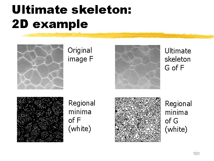 Ultimate skeleton: 2 D example Original image F Ultimate skeleton G of F Regional