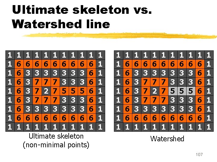 Ultimate skeleton vs. Watershed line 1 1 1 1 1 6 6 6 6