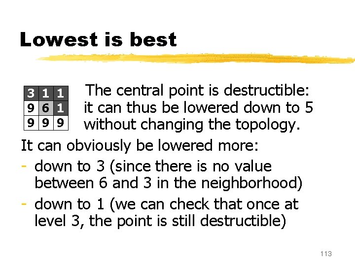 Lowest is best The central point is destructible: 3 1 1 9 it can