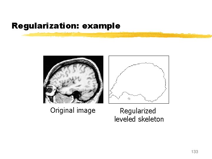 Regularization: example Original image Regularized leveled skeleton 133 