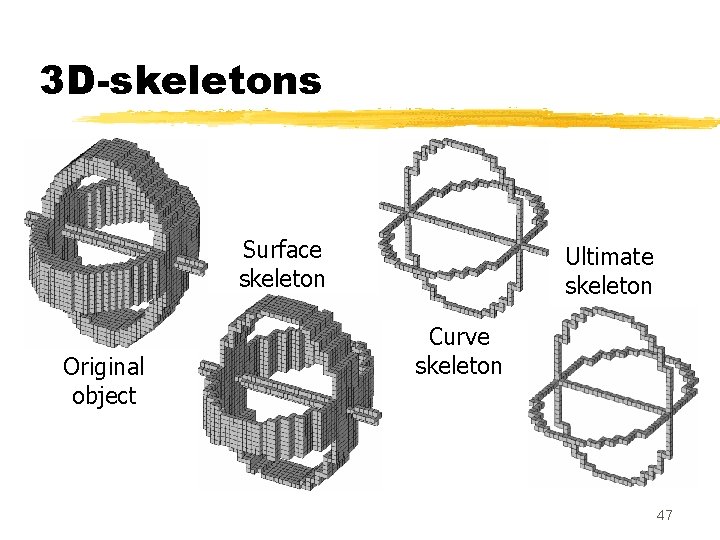 3 D-skeletons Surface skeleton Original object Ultimate skeleton Curve skeleton 47 