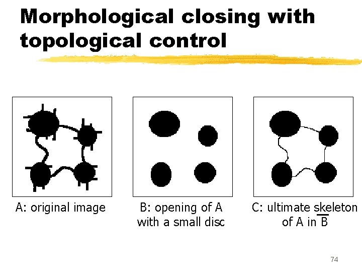Morphological closing with topological control A: original image B: opening of A with a