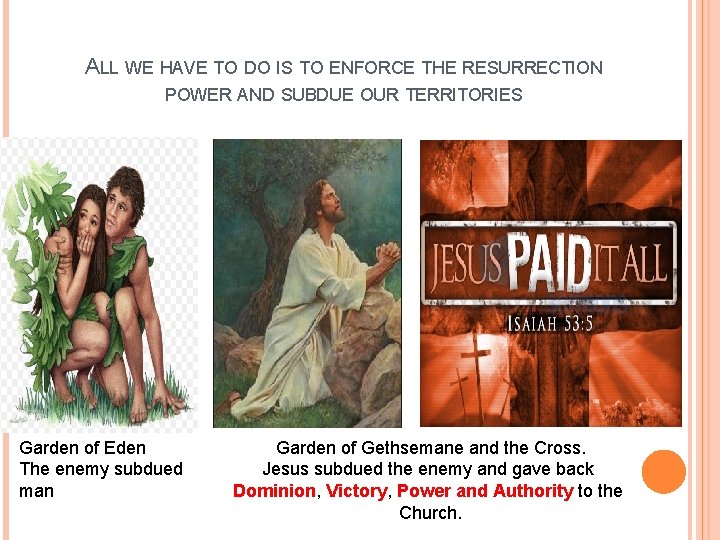 ALL WE HAVE TO DO IS TO ENFORCE THE RESURRECTION POWER AND SUBDUE OUR