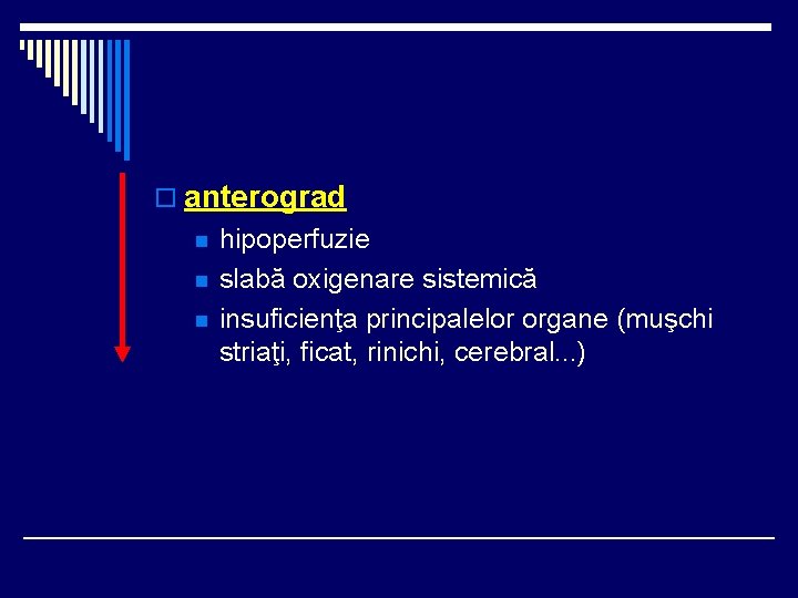 o anterograd n n n hipoperfuzie slabă oxigenare sistemică insuficienţa principalelor organe (muşchi striaţi, o anterograd n n n hipoperfuzie slabă oxigenare sistemică insuficienţa principalelor organe (muşchi striaţi,