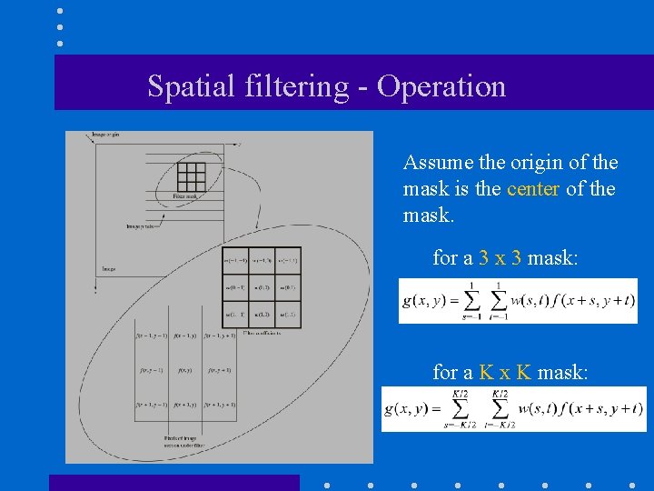 Spatial filtering - Operation Assume the origin of the mask is the center of