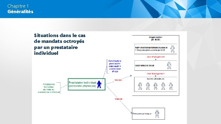 Chapitre 1 Généralités Situations dans le cas de mandats octroyés par un prestataire individuel