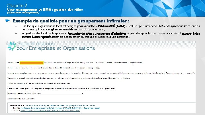 Chapitre 2 User management et RMA : gestion des rôles (EGov Role management) Exemple