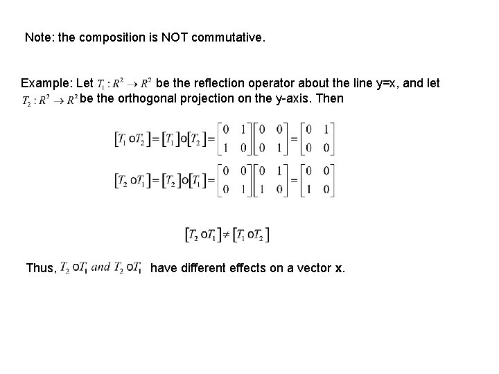 Note: the composition is NOT commutative. Example: Let be the reflection operator about the