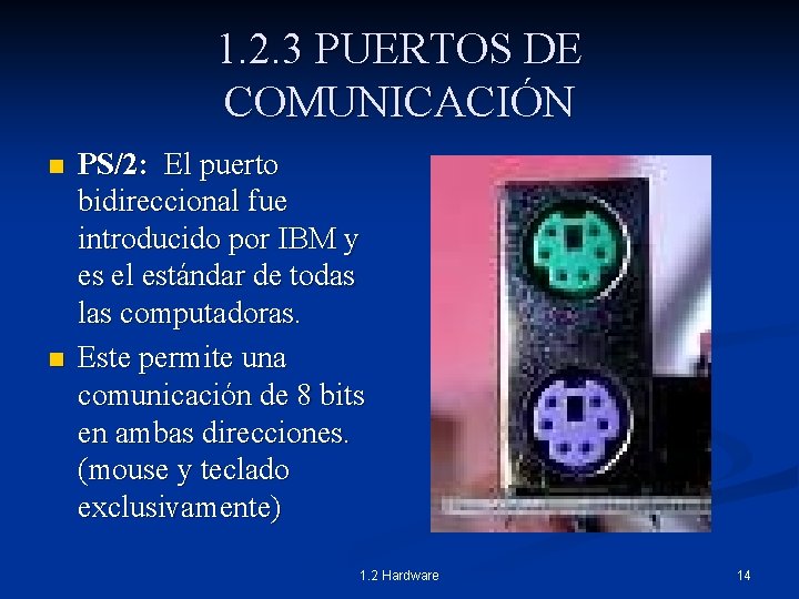 1. 2. 3 PUERTOS DE COMUNICACIÓN n n PS/2: El puerto bidireccional fue introducido