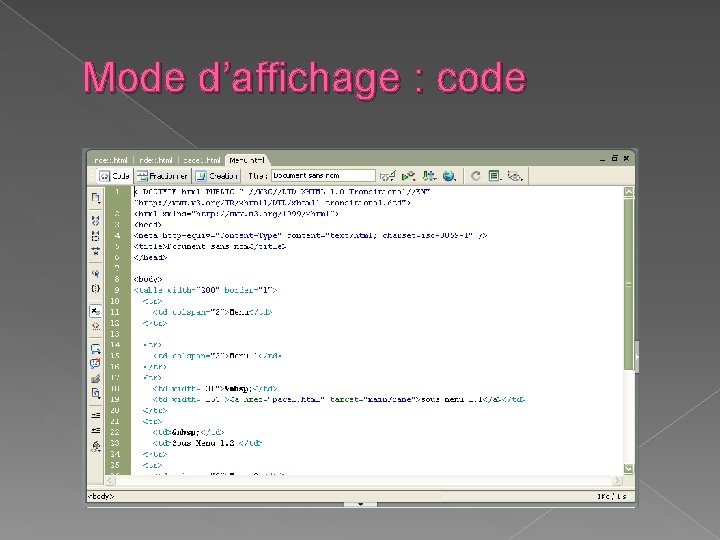 Mode d’affichage : code 