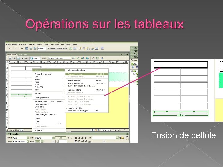 Opérations sur les tableaux Fusion de cellule 