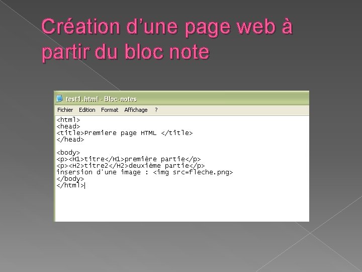 Création d’une page web à partir du bloc note 