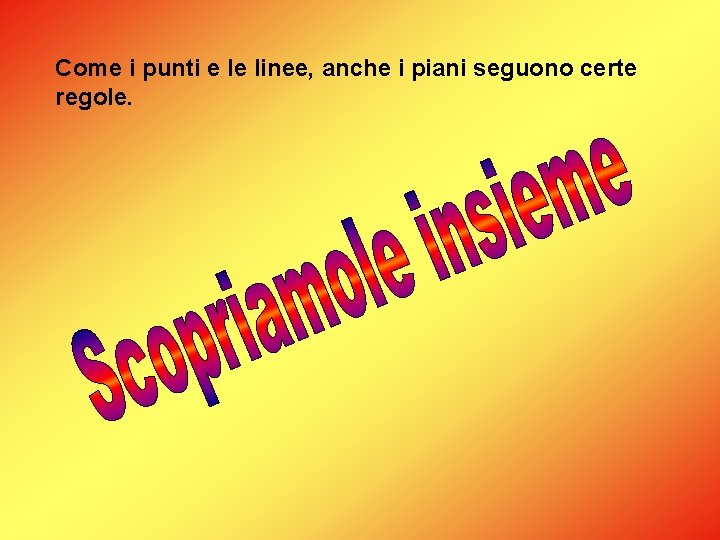 Come i punti e le linee, anche i piani seguono certe regole. Come i punti e le linee, anche i piani seguono certe regole.