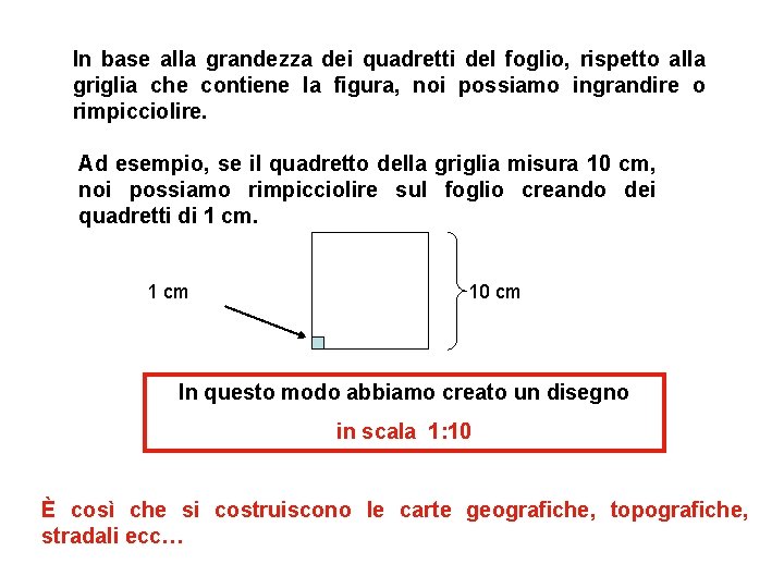 In base alla grandezza dei quadretti del foglio, rispetto alla griglia che contiene la In base alla grandezza dei quadretti del foglio, rispetto alla griglia che contiene la