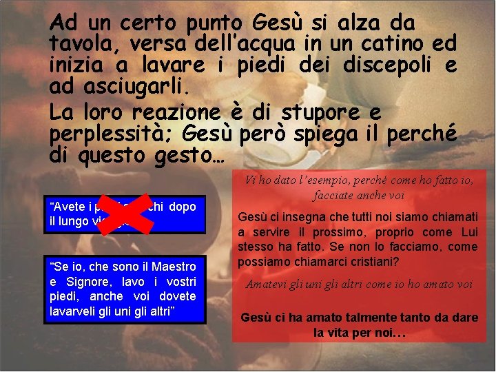 Ad un certo punto Gesù si alza da tavola, versa dell’acqua in un catino