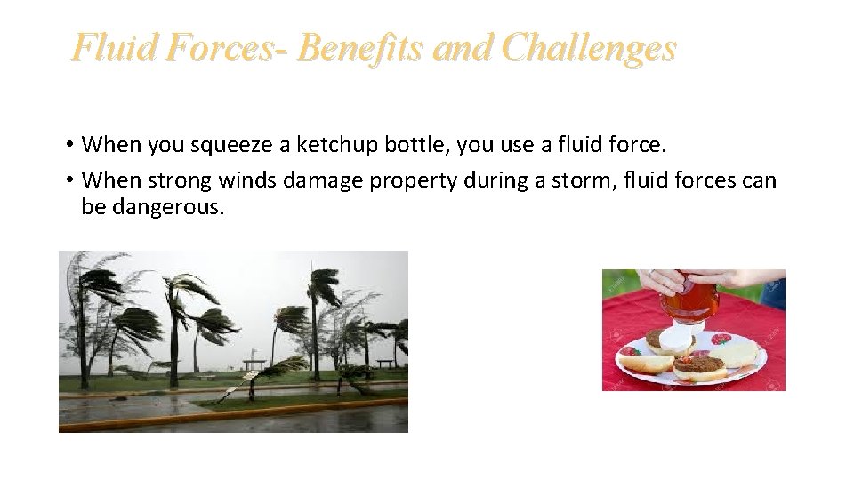 Fluid Forces- Benefits and Challenges • When you squeeze a ketchup bottle, you use