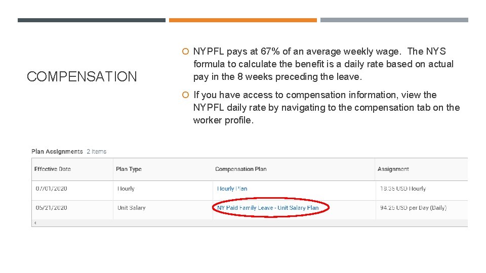  NYPFL pays at 67% of an average weekly wage. The NYS COMPENSATION formula