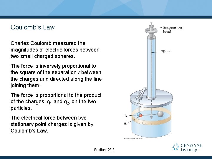 Coulomb’s Law Charles Coulomb measured the magnitudes of electric forces between two small charged