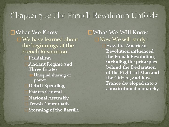 Chapter 3 -2: The French Revolution Unfolds �What We Know � We have learned Chapter 3 -2: The French Revolution Unfolds �What We Know � We have learned