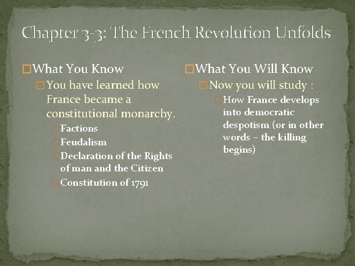 Chapter 3 -3: The French Revolution Unfolds �What You Know � You have learned