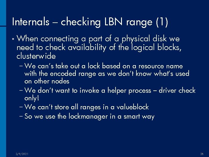 Internals – checking LBN range (1) • When connecting a part of a physical