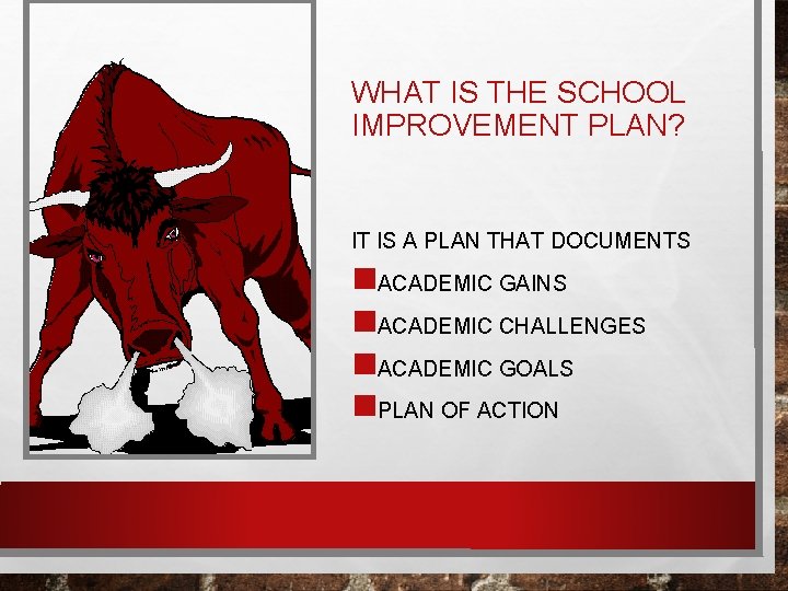 WHAT IS THE SCHOOL IMPROVEMENT PLAN? IT IS A PLAN THAT DOCUMENTS n. ACADEMIC