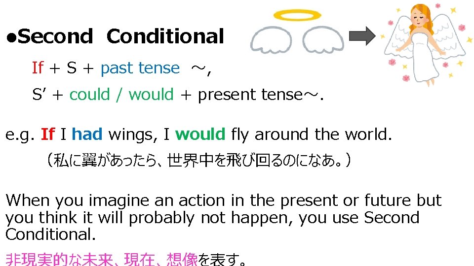 l. Second　Conditional 　　If + S + past tense　～, S’ + could / would +