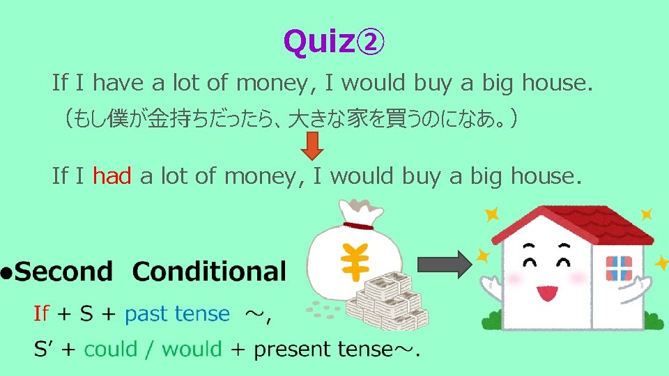 Quiz② If I have a lot of money, I would buy a big house.