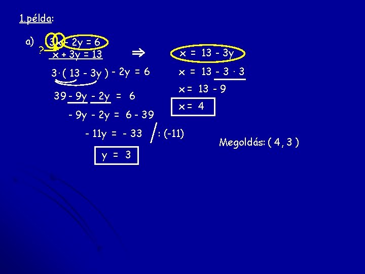 1. példa: a) 3 x - 2 y = 6 ? x + 3