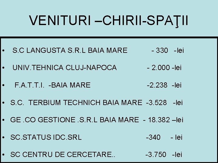 VENITURI –CHIRII-SPAŢII • S. C LANGUSTA S. R. L BAIA MARE - 330 -lei