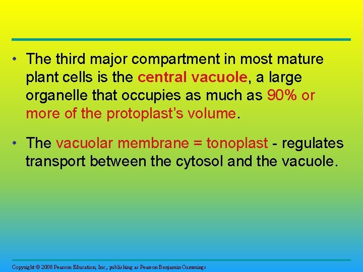  • The third major compartment in most mature plant cells is the central