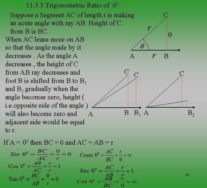 11. 3. 3 Trigonometric Ratio of 00 Suppose a Segment AC of length r
