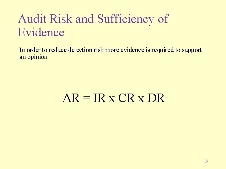 Audit Risk and Sufficiency of Evidence In order to reduce detection risk more evidence