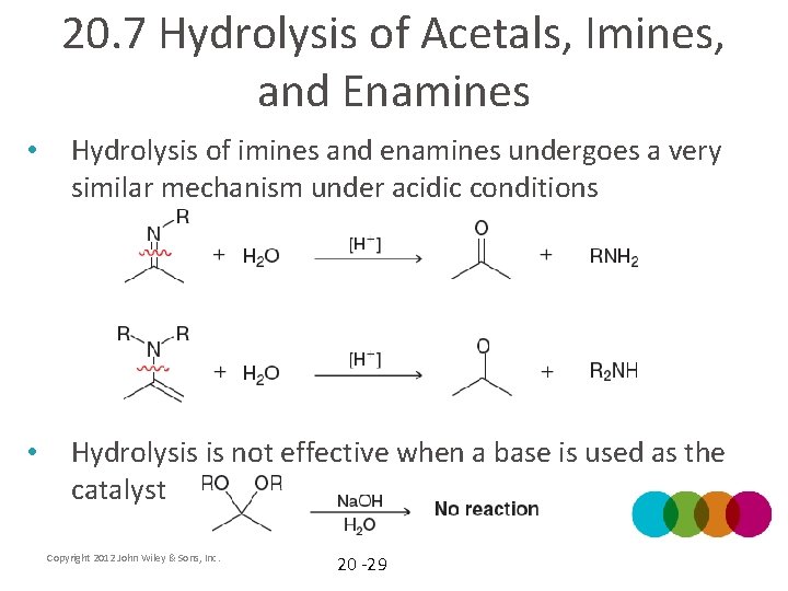 20. 7 Hydrolysis of Acetals, Imines, and Enamines • Hydrolysis of imines and enamines