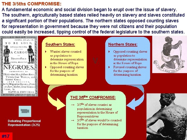 THE 3/5 ths COMPROMISE: A fundamental economic and social division began to erupt over THE 3/5 ths COMPROMISE: A fundamental economic and social division began to erupt over