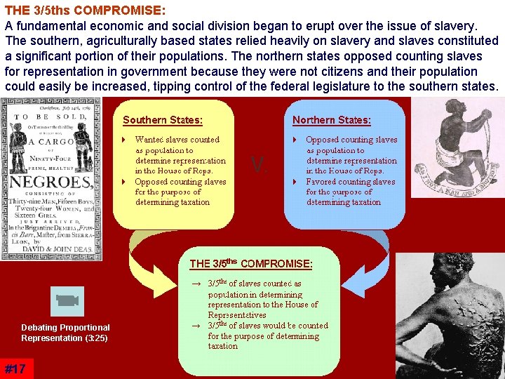 THE 3/5 ths COMPROMISE: A fundamental economic and social division began to erupt over