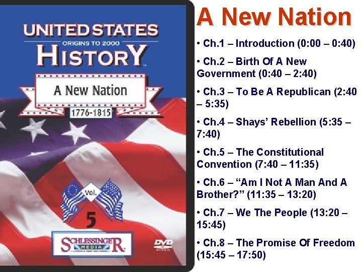 A New Nation • Ch. 1 – Introduction (0: 00 – 0: 40) • A New Nation • Ch. 1 – Introduction (0: 00 – 0: 40) •