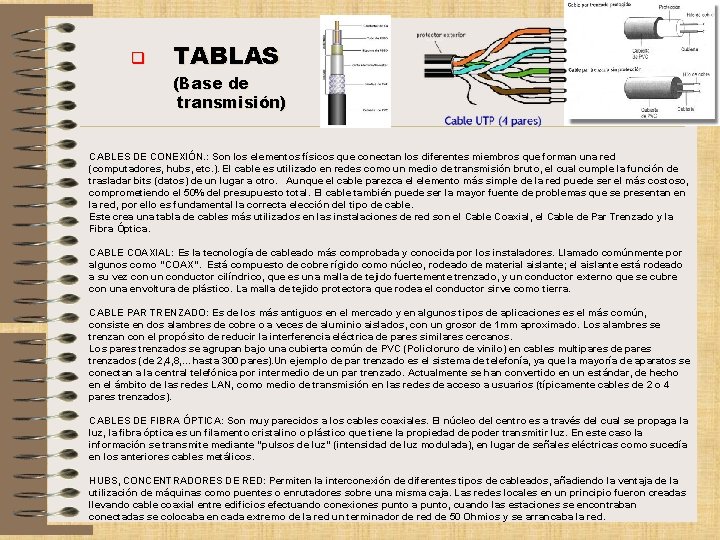 q TABLAS (Base de transmisión) CABLES DE CONEXIÓN. : Son los elementos físicos que