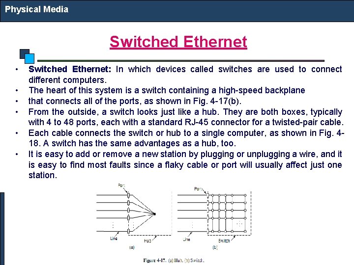 Physical Media Switched Ethernet • • • Switched Ethernet: In which devices called switches