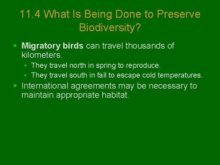 11. 4 What Is Being Done to Preserve Biodiversity? § Migratory birds can travel
