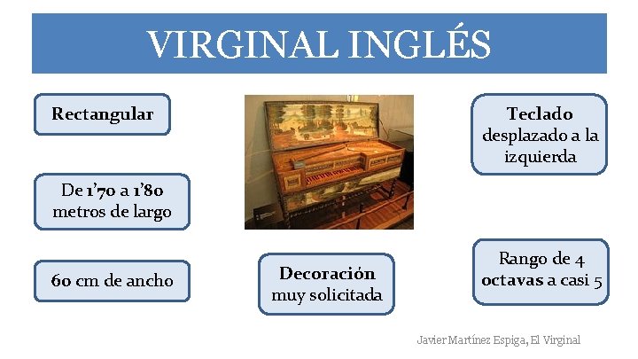 VIRGINAL INGLÉS Rectangular Teclado desplazado a la izquierda De 1’ 70 a 1’ 80